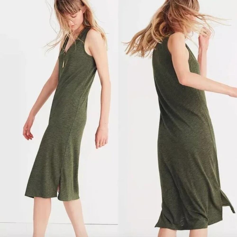 Madewell Olive Green Jersey Side Slits Midi Tank Dress Size XS